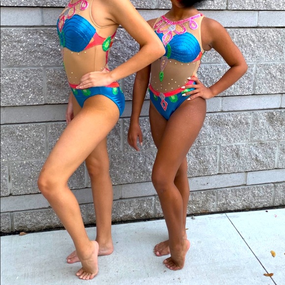 Professional Synchro Artistic Swimming Mermaid Swimsuit w/head piece - Picture 2 of 16